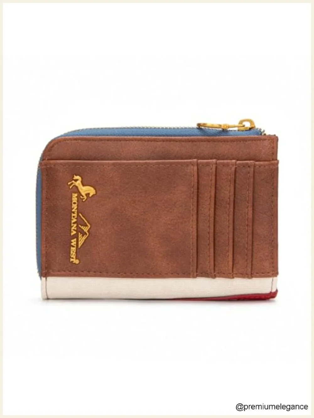 Vintage American Flag L-Zip Wallet, Heavy-Duty Canvas, Multi-Pocket, Brass